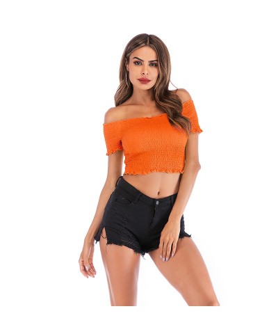 Top corto de color liso con manga corta y un hombro $7.61 Camiseta femenina