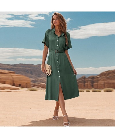 Vestido verde solapa botonadura sencilla $47.32 Vestido