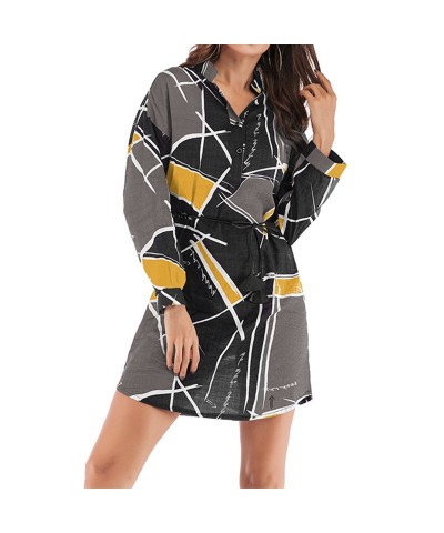 Vestido camisero de manga larga con cordones y cuello alto $8.29 Vestido