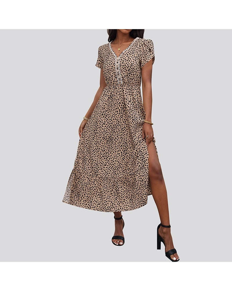 Vestido midi con estampado de leopardo y cintura estrecha $41.81 Vestido