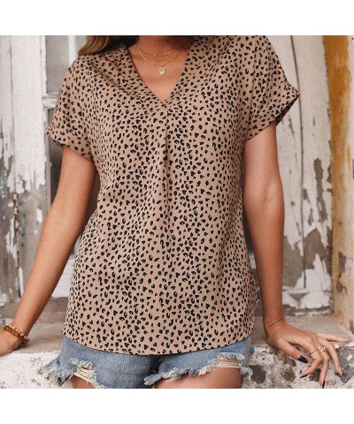 Elegante top de manga corta con estampado de leopardo $24.99 Camisa de mujer