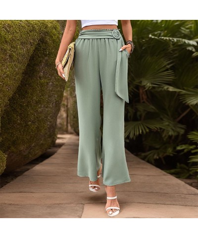 Pantalones anchos con cinturón de mujer de color verde $29.34 Pantalones casuales