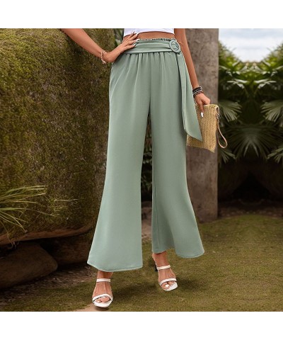 Pantalones anchos con cinturón de mujer de color verde $29.34 Pantalones casuales