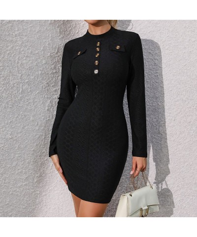 Vestido de punto negro slim fit de manga larga $24.13 Vestido