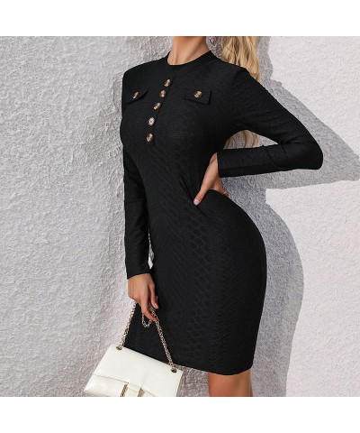 Vestido de punto negro slim fit de manga larga $24.13 Vestido