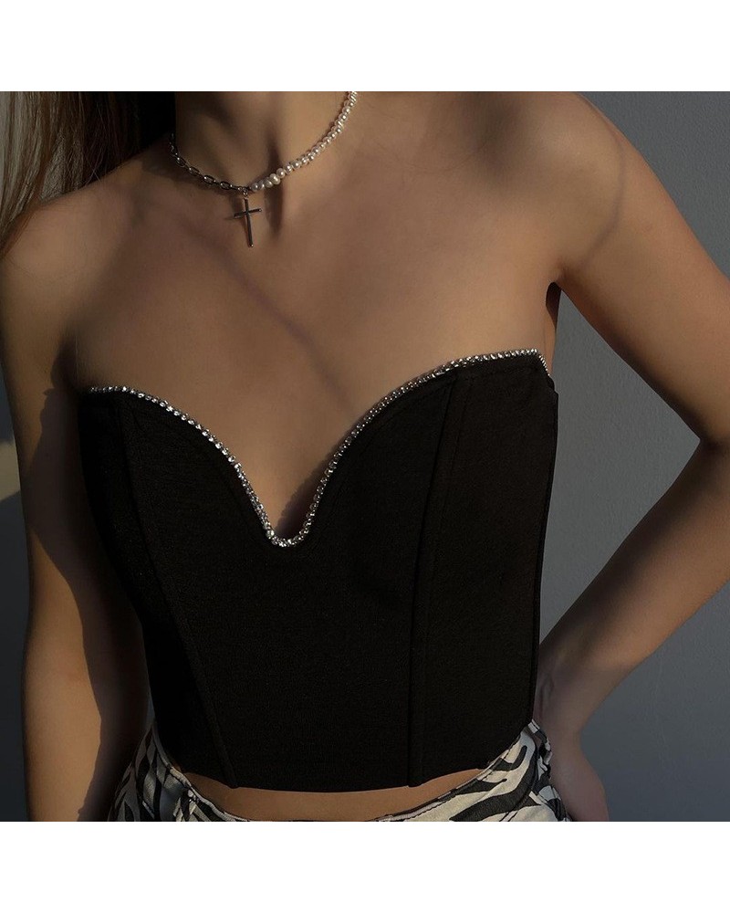 Top de tubo ajustado con cuello en V de moda $19.49 Chalecos pequeños / tirantes / sujetadores