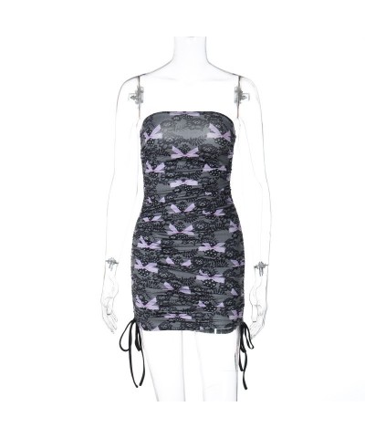 Vestido con top de tubo estampado con cordón, corte entallado, moderno y sexy $19.37 Vestido